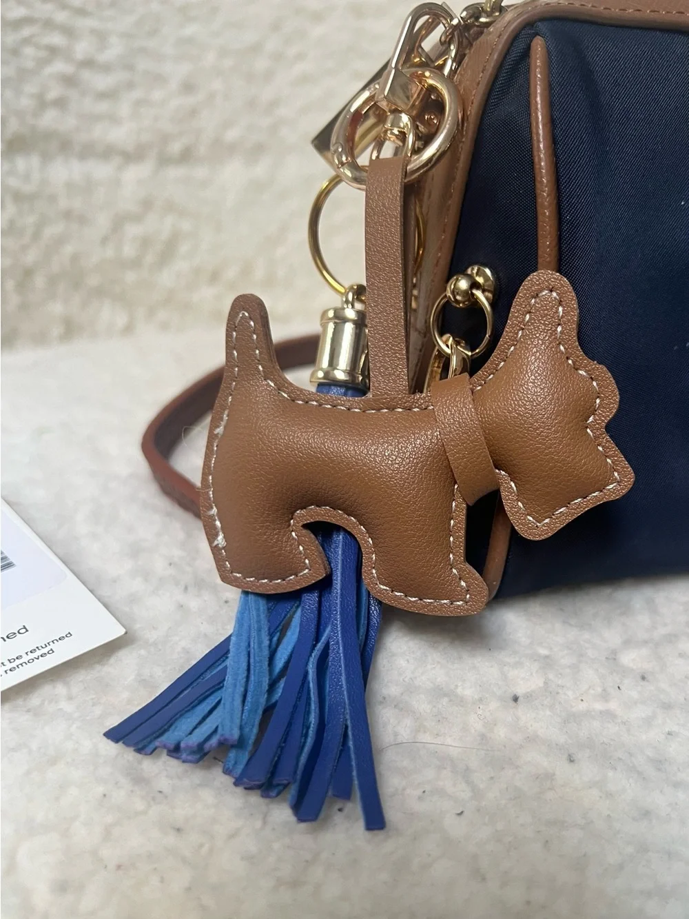 Tory Burch Navy and Brown Embossed Logo Upcycled Beauty to Crossbody Bag